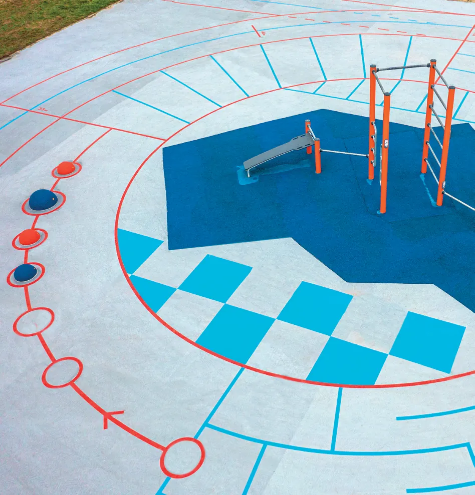 Zone d’échauffement ludique & sportif — design actif Pro Urba, Le Lude (72)